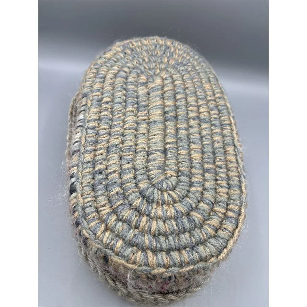 Handmade Rove Unspun‎ Wool Basket Crochet Multicolor Storage Decor 10.5 x6